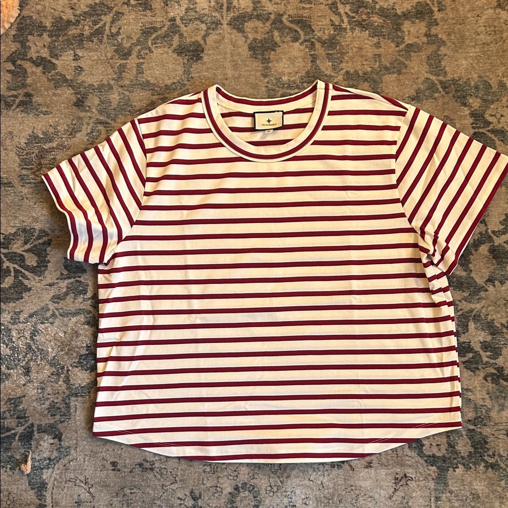 Tuckernuck Cream and Burgundy Striped Crew Tee
